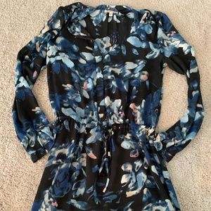 Blue and Black Floral Flowy Dress